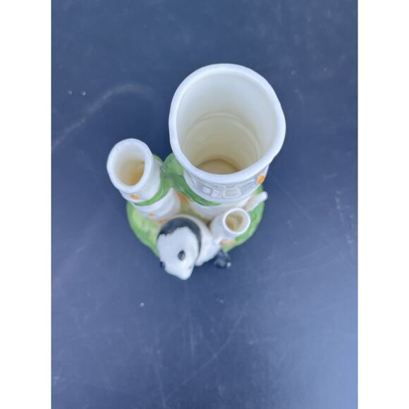 Bone China Panda Bear Bamboo Trees Lucky Bamboo Vase Three Hole Planter Vase VTG - Picture 12 of 13